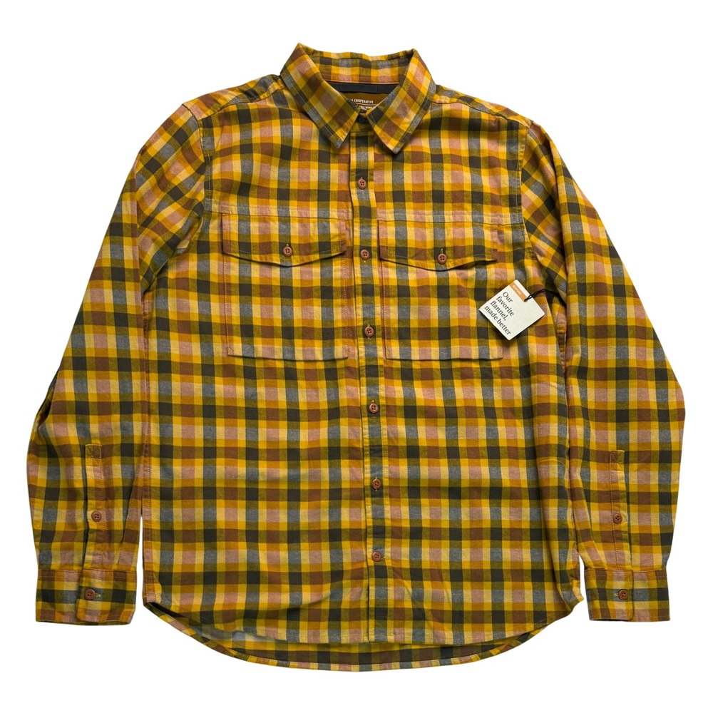 REI Co-op Heritage Flannel Shirt Mens Medium Yellow Plaid Organic Cotton NWT